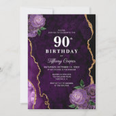 金ゴールドパープルアガテ90誕生日 招待状 (正面)