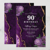 金ゴールドパープルアガテ90誕生日 招待状 (正面/裏面)