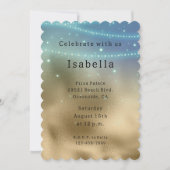 金ゴールドパープルアクアスパークルグリジーマーメイド誕生日 招待状 (正面)