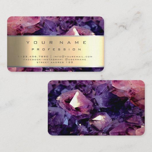 金ゴールドパープルアメジストジェムストンゲード 名刺 (正面/裏面)