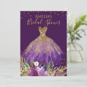 金ゴールドパープルアメジストドレスブライダルシャワー招待状 招待状 (スタンド正面)