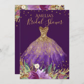 金ゴールドパープルアメジストドレスブライダルシャワー招待状 招待状 (正面/裏面)