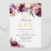 金ゴールドパープルウォーター色フローラガール1st誕生日 箔招待状 (正面)