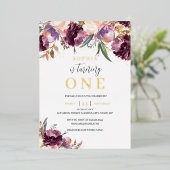 金ゴールドパープルウォーター色フローラガール1st誕生日 箔招待状 (立ち正面)