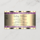 金ゴールドパープルエレガントグリッタースパークルスターズモノグラム 名刺 (裏面)