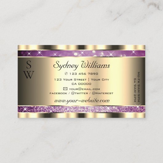 金ゴールドパープルエレガントグリッタースパークルスターズモノグラム 名刺 (裏面)