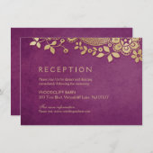 金ゴールドパープルエレガントヴィンテージレース結婚式 招待状 (正面/裏面)