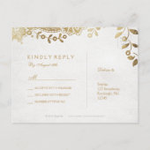 金ゴールドパープルエレガントヴィンテージレース結婚式RSVP インビテーションポストカード (裏面)