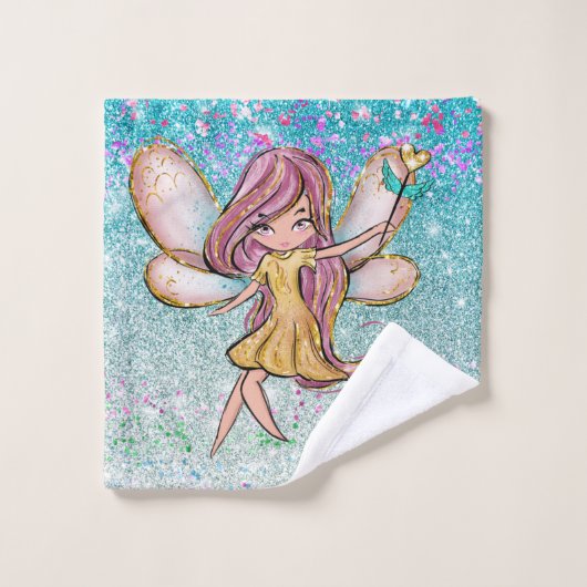 金ゴールドパープルガーリーブルーグリッタースパークルフェアリーダスト ウォッシュタオル (ウォッシュタオル)