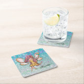 金ゴールドパープルガーリーブルーグリッタースパークルフェアリーダスト スクエアペーパーコースター (インサイチュ)