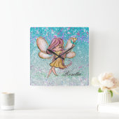 金ゴールドパープルガーリーブルーグリッタースパークルフェアリーダスト スクエア壁時計 (ホーム)