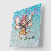 金ゴールドパープルガーリーブルーグリッタースパークルフェアリーダスト スクエア壁時計 (傾斜)