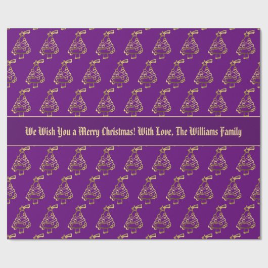 金ゴールドパープルクフェイクリスマスツリーパターン追加文字 ラッピングペーパー (フラット)