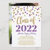 金ゴールドパープルグリッター紙吹雪卒業パーティー2022 招待状 (正面/裏面)