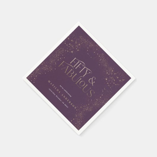 金ゴールドパープルグリッター50と素晴らしい誕生日パーティー スタンダードカクテルナプキン (角)