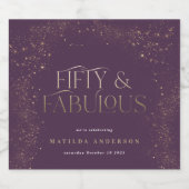 金ゴールドパープルグリッター50と素晴らしい誕生日パーティー スパークリングワインラベル (シングルラベル)