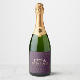 金ゴールドパープルグリッター50と素晴らしい誕生日パーティー スパークリングワインラベル