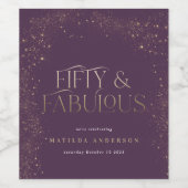 金ゴールドパープルグリッター50と素晴らしい誕生日パーティー ワインラベル (シングルラベル)