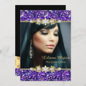 金ゴールドパープルグリッター&ジュエルボウキンセアニェラ 招待状 (正面/裏面)