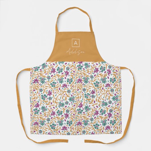 金ゴールドパープルグリーンプリントモノグラム エプロン (正面)