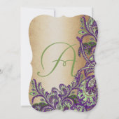 金ゴールドパープルグリーンヴィンテージピーコックペイズリー結婚ズ 招待状 (裏面)