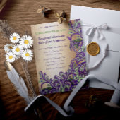 金ゴールドパープルグリーンヴィンテージピーコックペイズリー結婚ズ 招待状