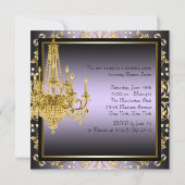 金ゴールドパープルシャンデリア誕生日パーティー 招待状 (裏面)