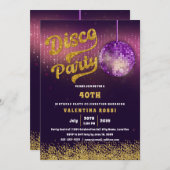 金ゴールドパープルディスコパーティー誕生日 招待状 (正面/裏面)