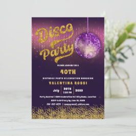 金ゴールドパープルディスコパーティー誕生日 招待状