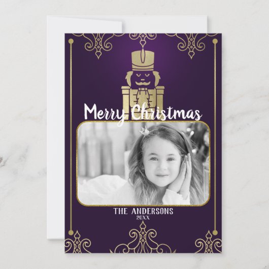 金ゴールドパープルナットクラエレガントッカーホリデーフォトカード シーズンカード (正面)