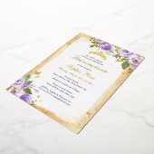 金ゴールドパープルバタフライバラフローラキンセアニェラ 箔招待状 (回転した状態)