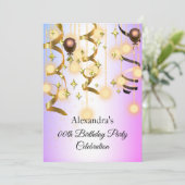 金ゴールドパープルピンクライツバースデーパーティー招待状 セーブザデート (スタンド正面)