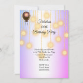 金ゴールドパープルピンクライツバースデーパーティー招待状 セーブザデート (裏面)