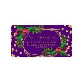 金ゴールドパープルファミリーメリークリスマスホリーグリッター ラベル