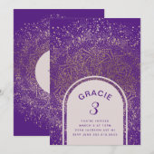 金ゴールドパープルフォイルお祝いアーチ |誕生日パーティー 招待状 (正面/裏面)