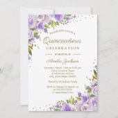 金ゴールドパープルフローラウォーターカラーキンセアニェラ招待状 招待状 (正面)