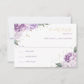金ゴールドパープルフローラキンセアニラ誕生日RSVPカード 招待状 (正面)