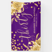 金ゴールドパープルフローラグリッター30th Birthday Script 横断幕 (縦)