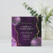 金ゴールドパープルフローラバラアゲート結婚式招待状 (スタンド正面)
