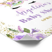 金ゴールドパープルフローラユニコーン赤ちゃんシャワーへようこそ ポスター (角)