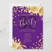 金ゴールドパープルフローラ30th Birthdayメニュープログラム 招待状 (正面)