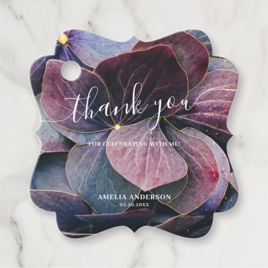 金ゴールドパープルブルーアジサイ18誕生日サンキュー フェイバータグ (正面)