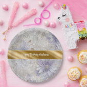 金ゴールドパープルホワイトフローラスパークル誕生日 ペーパープレート (パーティー)