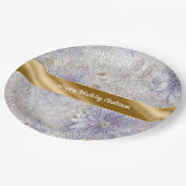 金ゴールドパープルホワイトフローラスパークル誕生日 ペーパープレート (アングル)