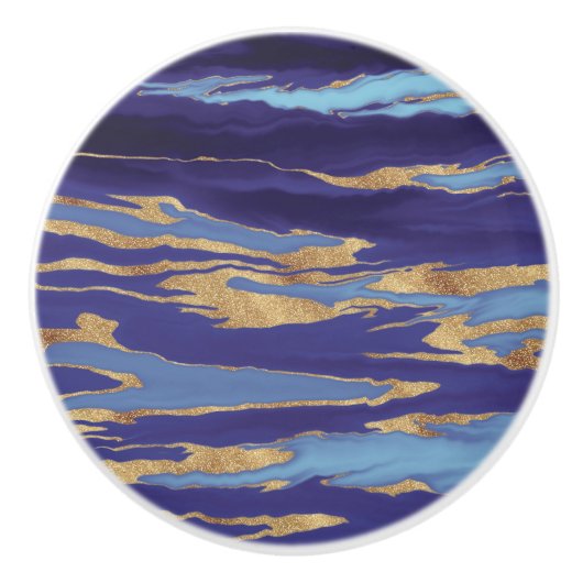 金ゴールドパープルマーブル抽象芸術絵画ズ セラミックノブ (正面)