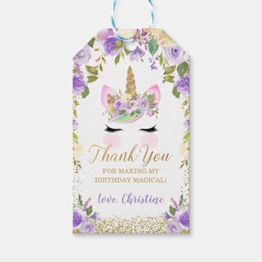 金ゴールドパープルユニコーン誕生日好意ギフトラベル ギフトタグ (正面)