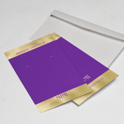 金ゴールドパープルラグジュアリーイヤリングディスプレイ名刺 名刺