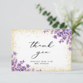金ゴールドパープルラベンダーブライダルシャワーありがとう カード (スタンド正面)