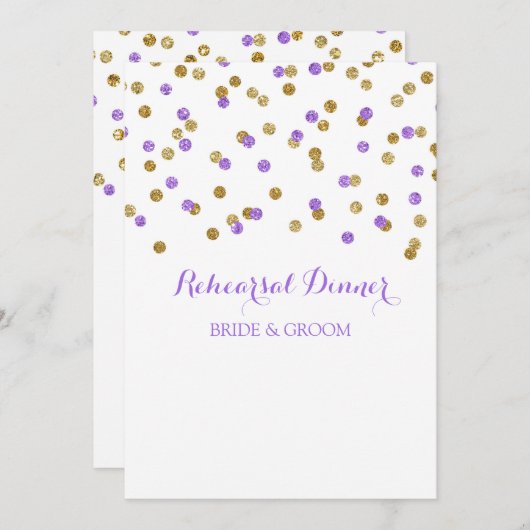 金ゴールドパープルリハーサルディナーパーティの招待状 招待状 (正面/裏面)