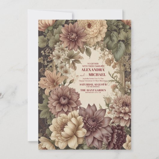 金ゴールドパープルヴィンテージウェディングウィリアム・モリス 招待状 (正面)